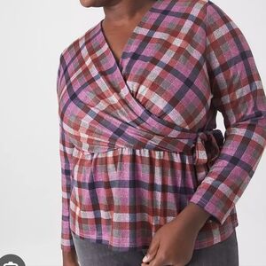 Lane Bryant Multicolor Plaid Faux Wrap Top